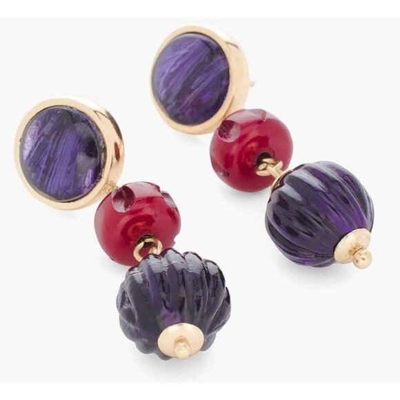 Chico's Red and Purple Linear Textured Drop Earrings NWT - Picture 2 of 5